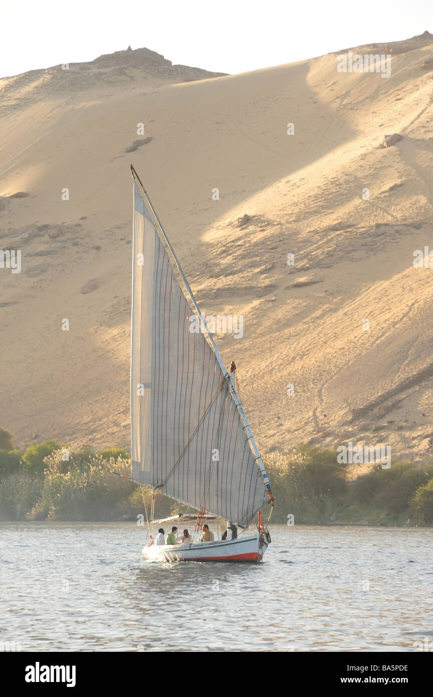 Egypt Aswan felucca boats ply the Nile River Stock Photo - Alamy