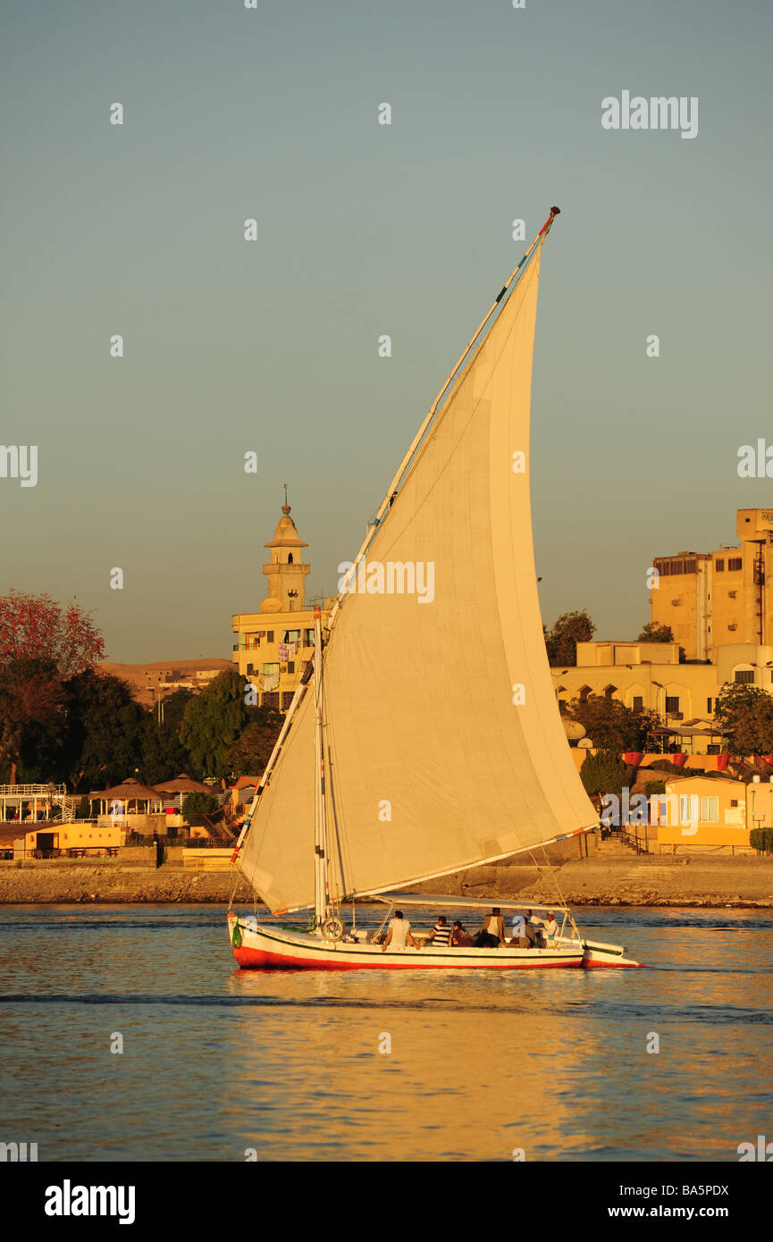 Egypt Aswan felucca boats ply the Nile River Stock Photo - Alamy