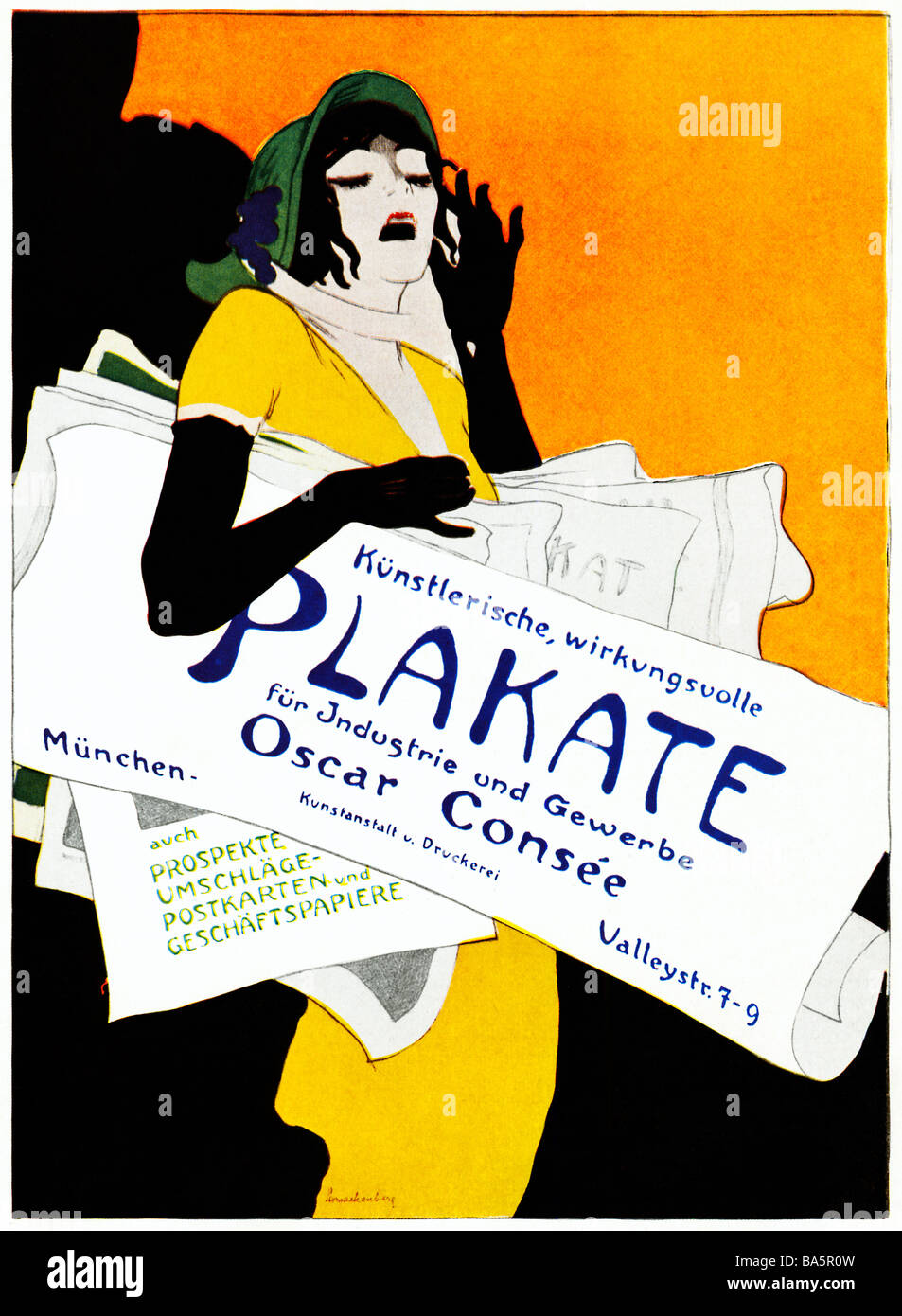 Plakate Oscar Consee 1920 Art Deco poster for the Munich printer of Artistic and Effective Posters for Industry and Trade Stock Photo