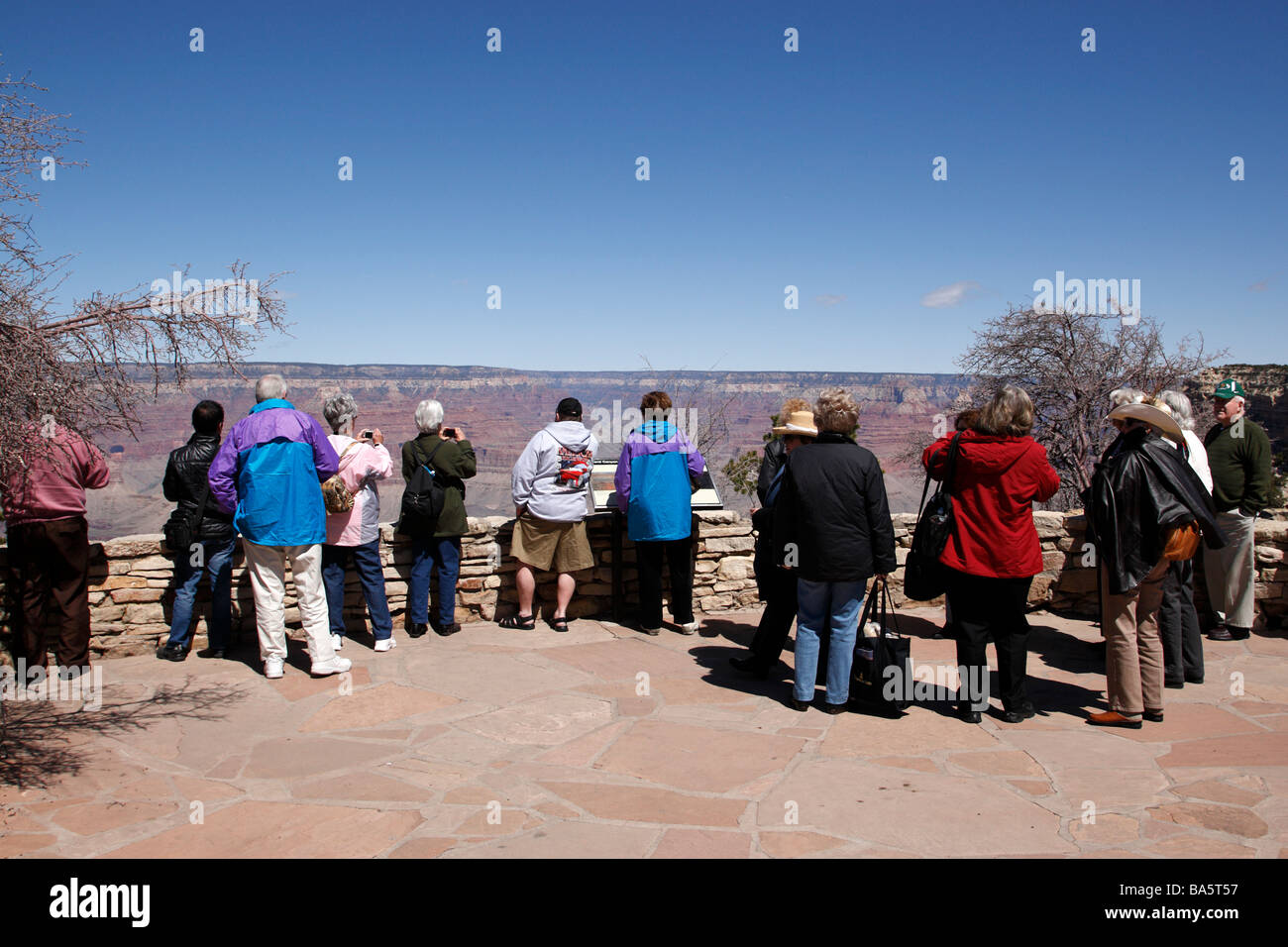 Tourists Enjoying The View Outside The Bright Angel Lodge Grand Stock Photo Alamy