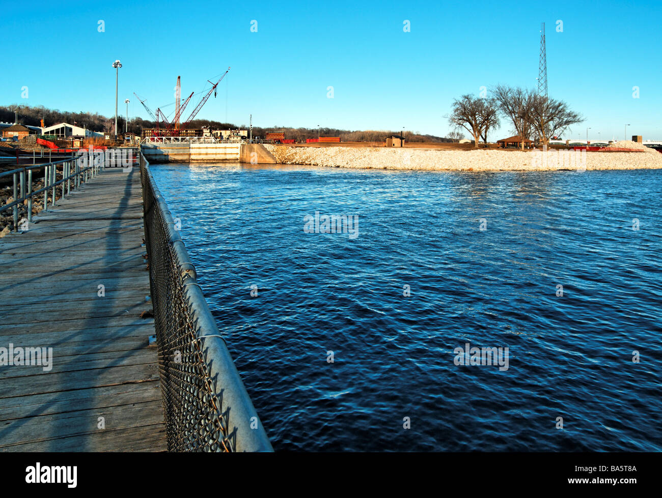 Lock and Dam 14 in Le Claire, Iowa. Stock Photo