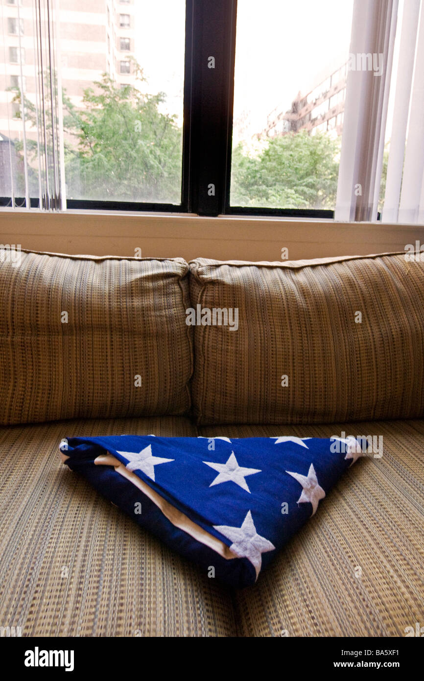 American flag inside a house on 93th street Manhattan New York United ...