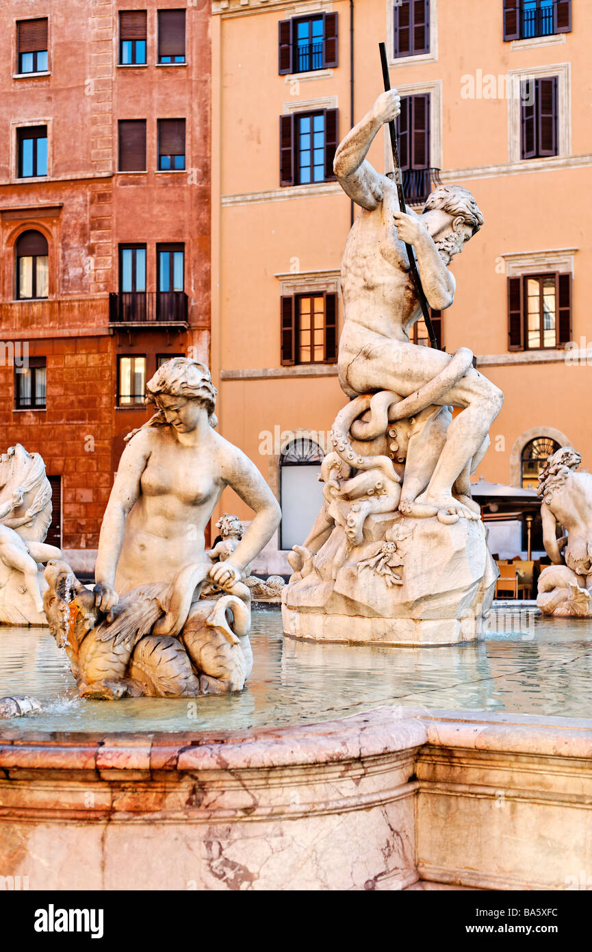 View of Fontana di Nettuno in Piazza Navona,Rome Stock Photo