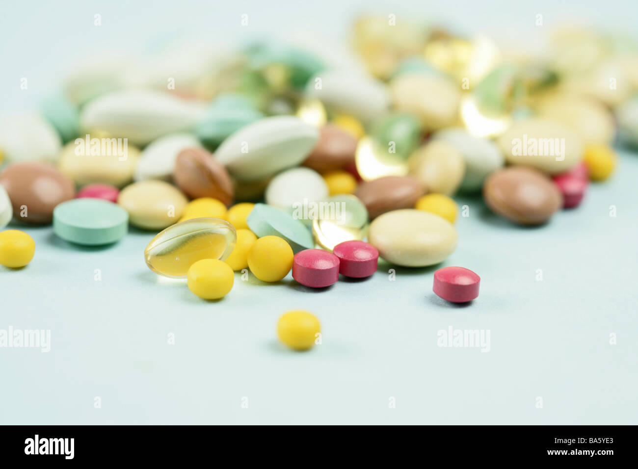 Medication differently series medicine drug pills pill pills capsules different mixed colorfully selection variety symbol Stock Photo