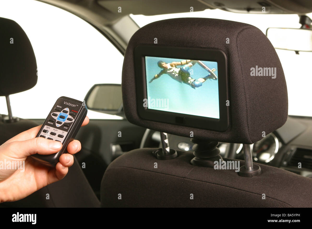 Car indoors detail back front-seat headrest monitor Car-Entertainment hand long-distance-service no property release vehicle Stock Photo