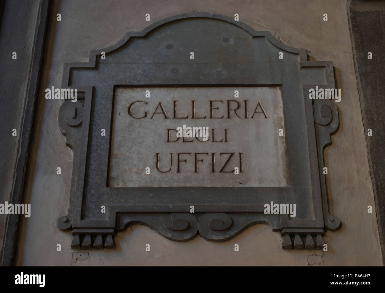 Exterior sign for the Uffizi Gallery, Florence, Italy Stock Photo