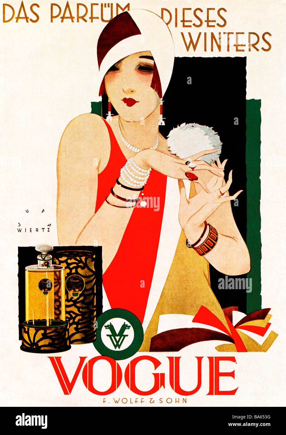 Vogue Perfume 1927 Art Deco poster by Jupp Wiertz for the German scent The Perfume for This Winter Stock Photo
