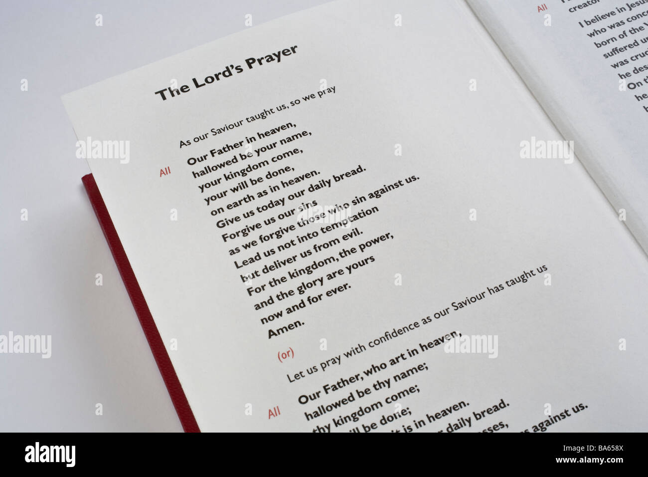 The Lords Prayer Christian prayer printed in a book of prayers Stock Photo