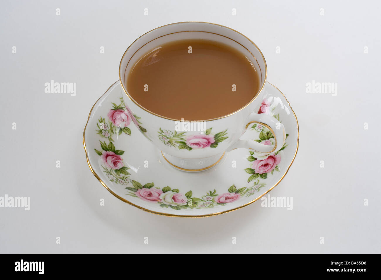 Cup of tea in a bone china cup with saucer Stock Photo