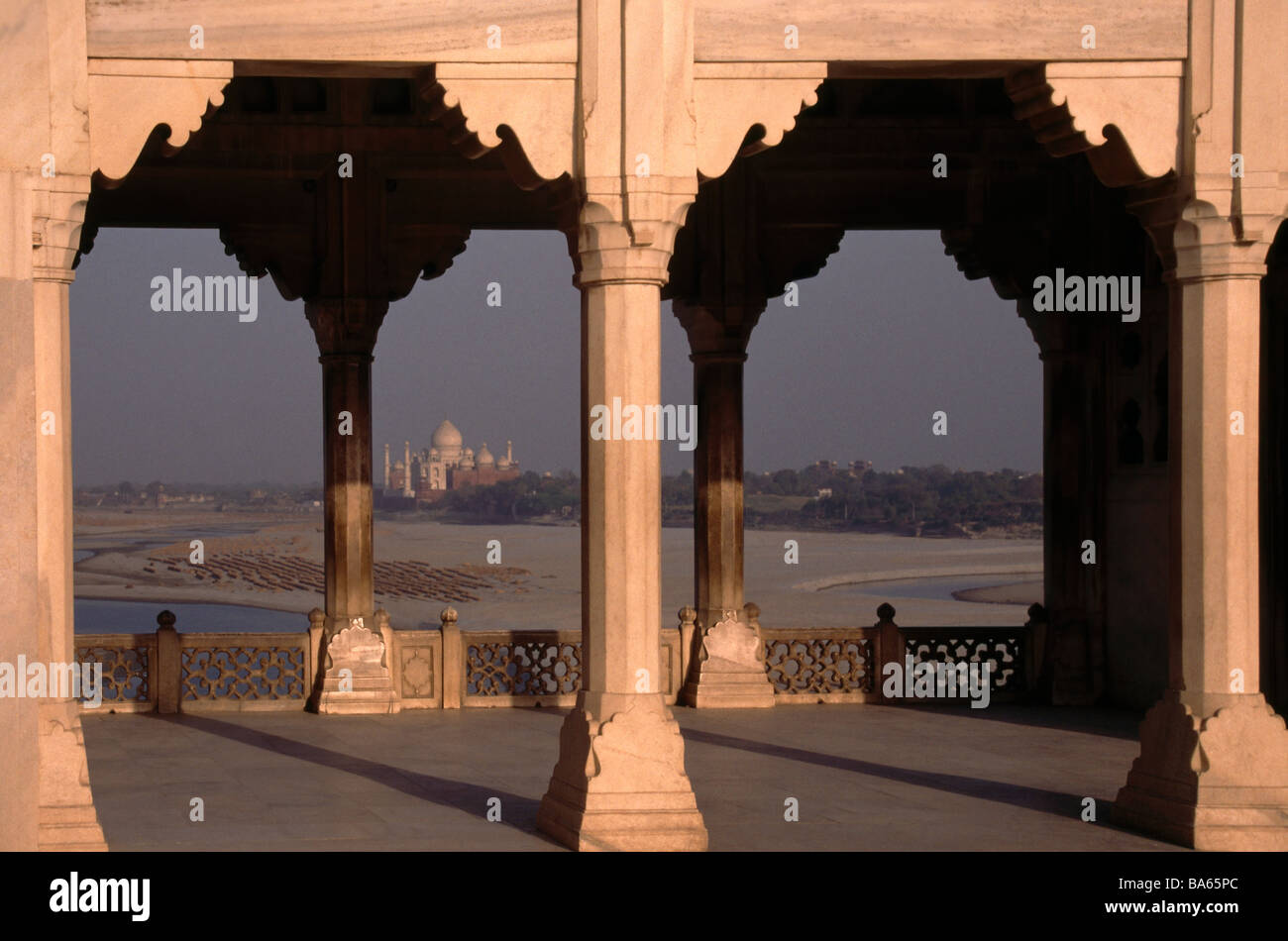 Agra India Fort - View Of Taj Mahal Stock Photo
