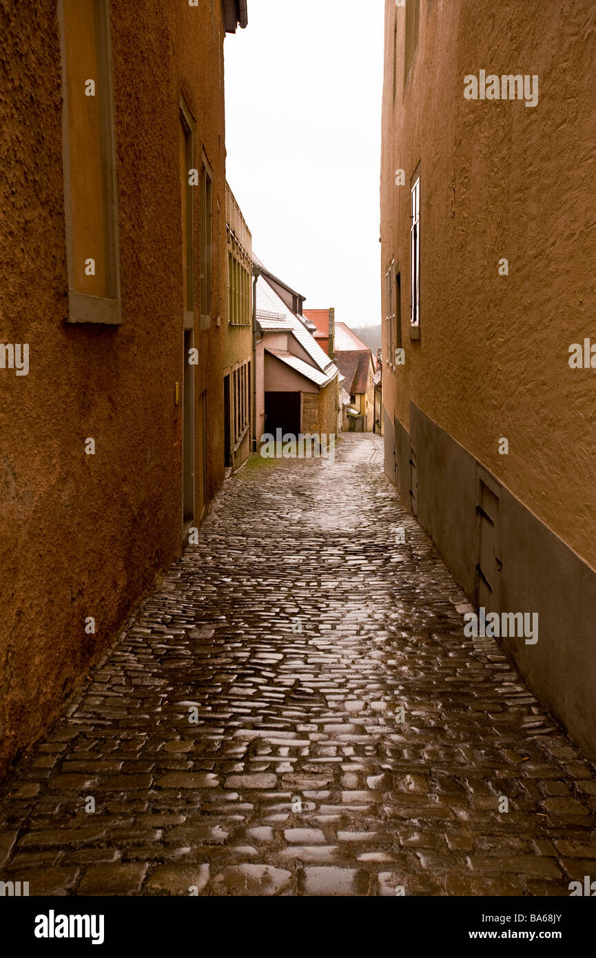 wet cobblestone alley Stock Photo