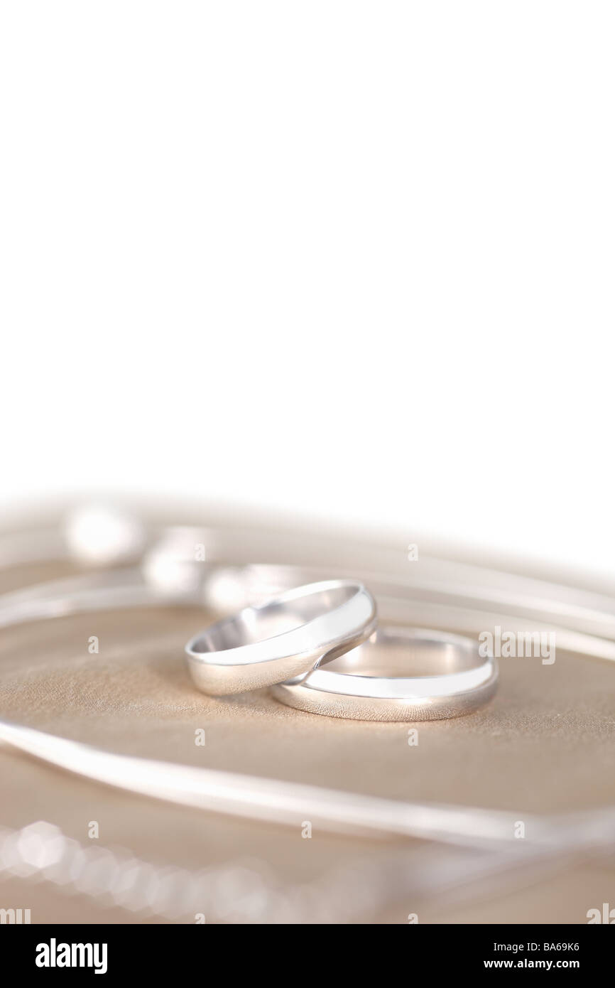 Wedding Rings on the silk against white background Stock Photo