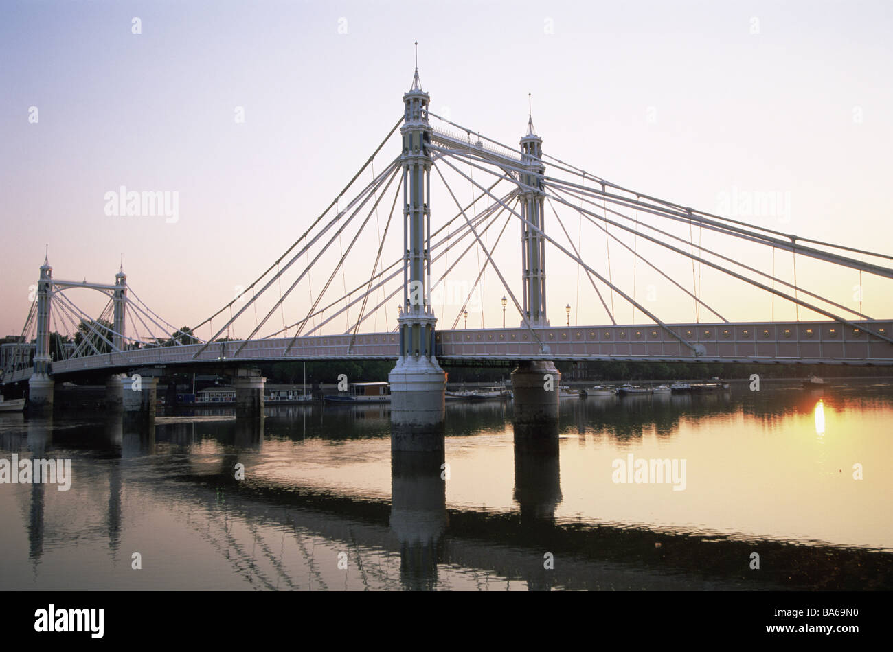 Great Britain London Albert Bridge sunset England capital river slant