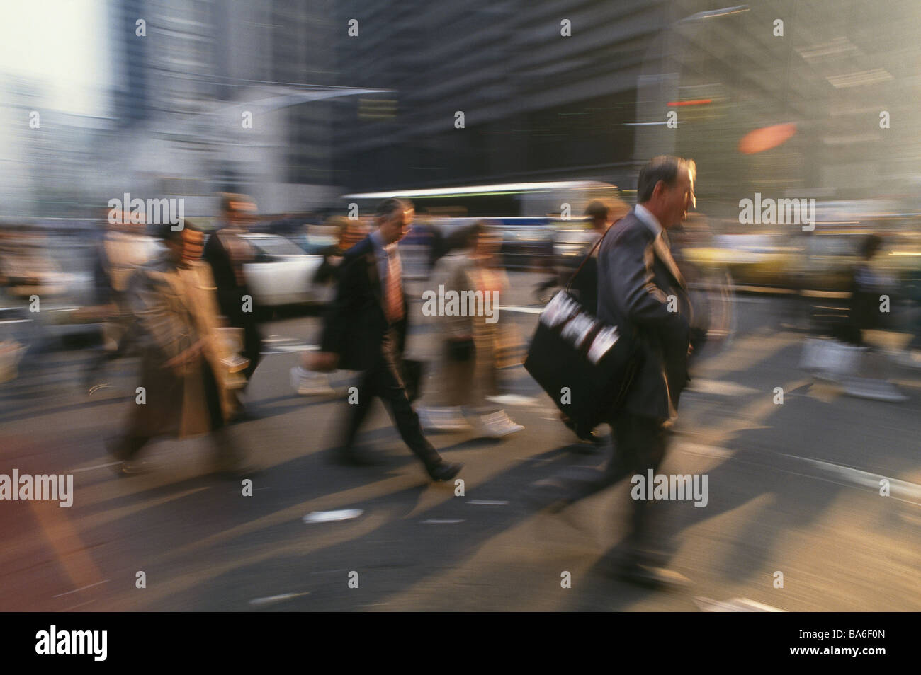 USA New York city Manhattan embankment Street street pedestrians movement fuzziness no models metropolis city street traffic Stock Photo