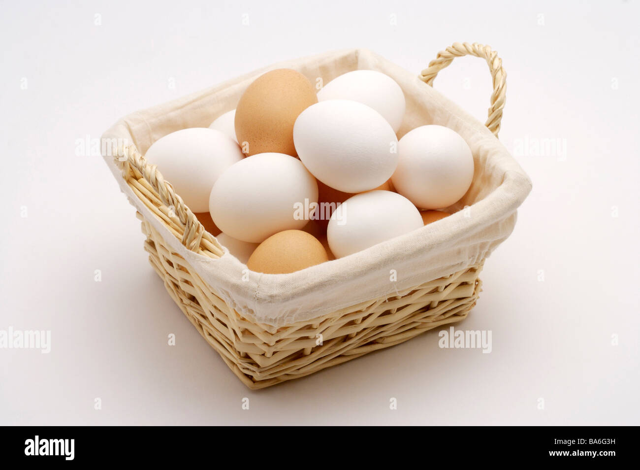 Eggs in basket against white background Stock Photo - Alamy