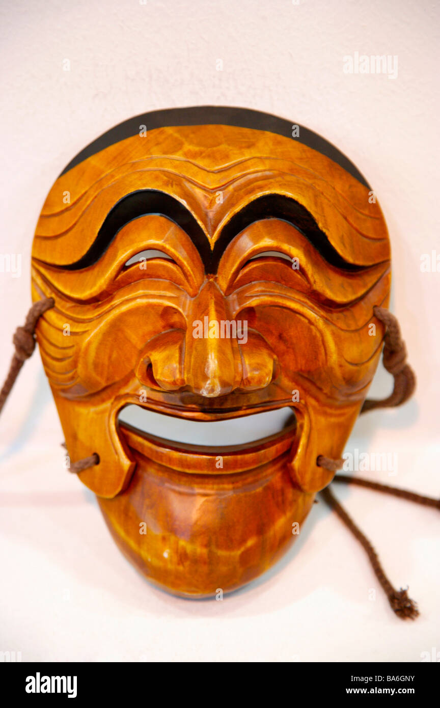 Asia South Korea Traditional Korean carved wooden mask front view close