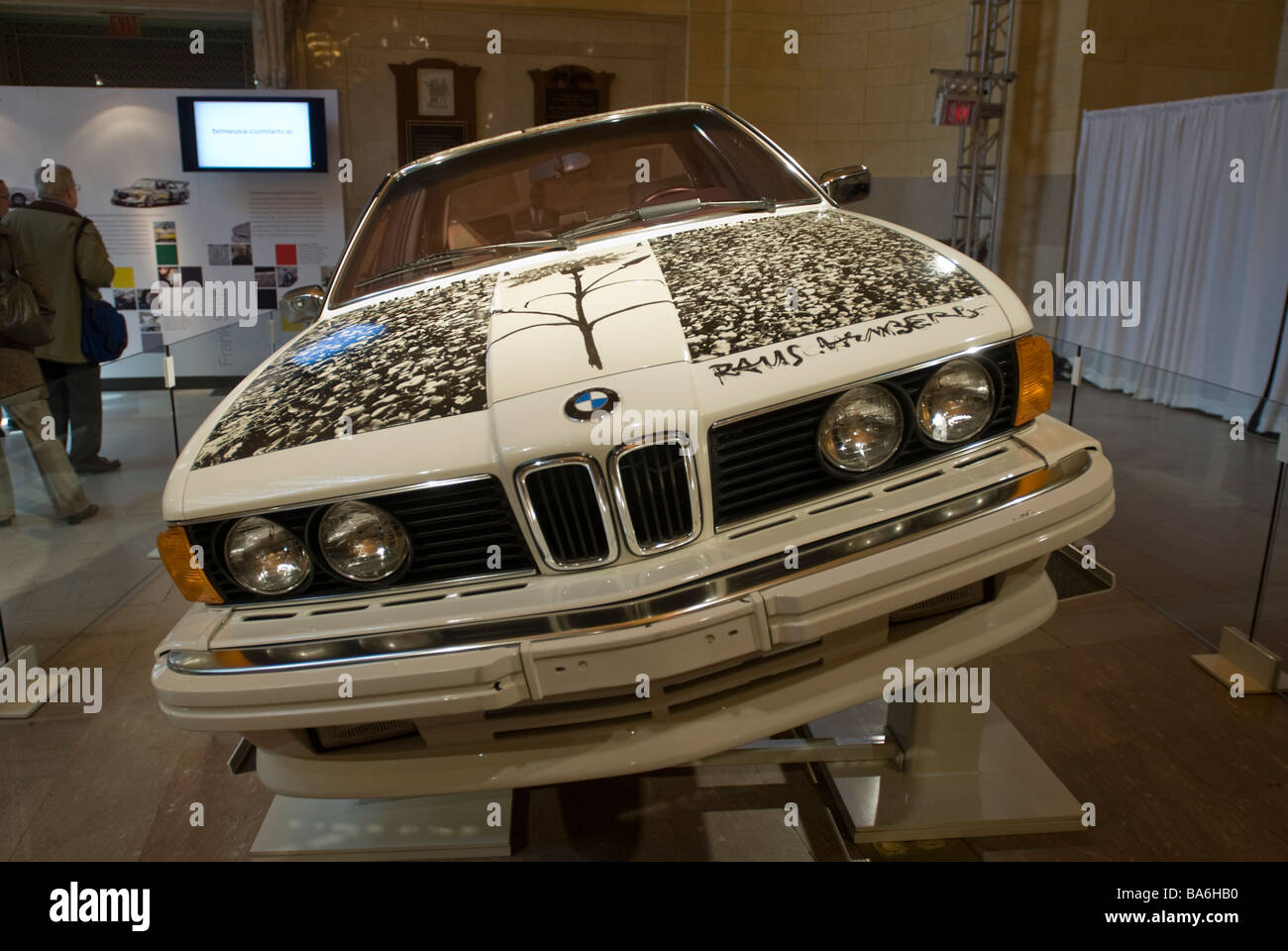 A BMW 635 CSi by the artist Robert Rauschenberg in 1986 is seen on display in Grand Central Terminal Stock Photo