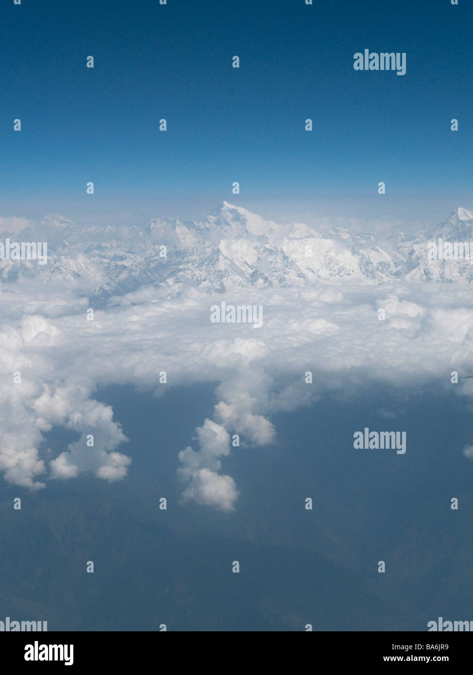 Mount Everest summit aerial view taken from aircraft Nepalese Himalayas Nepal Asia Vertical 90564_Nepal_Everest Stock Photo