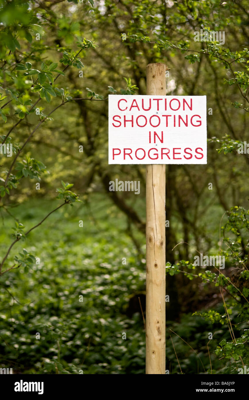 Shooting in progress sign in local woods near to Overscourt wood at
