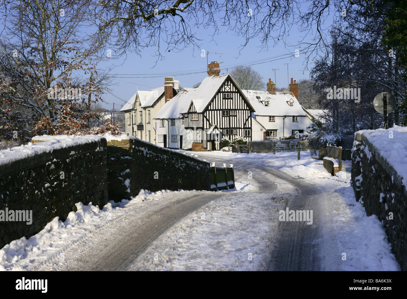 Eynsford bridge in snow, Kent Stock Photo Alamy