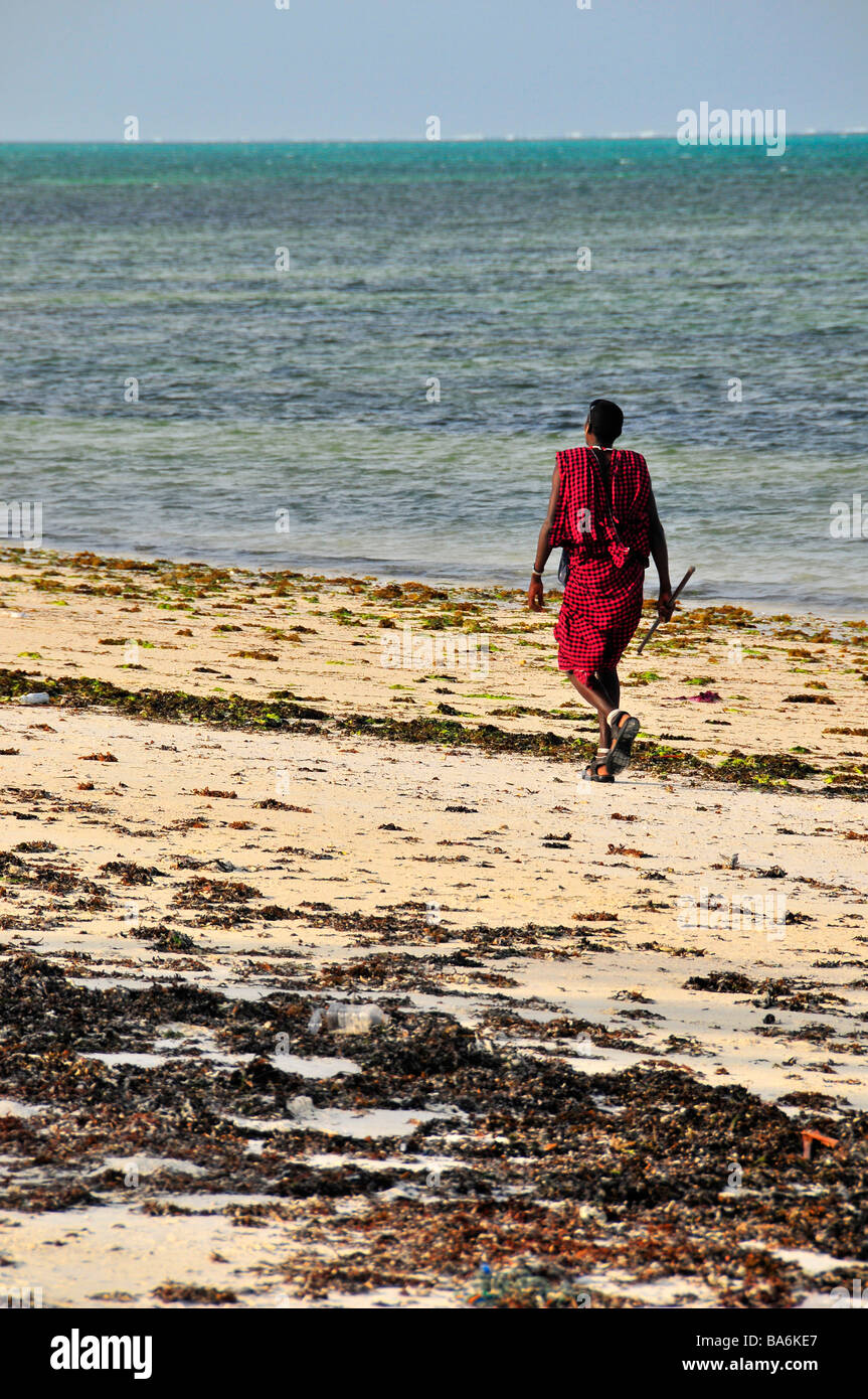 Masai Warrior,Jambiani Beach,Zanzibar,tanzania,africa Stock Photo