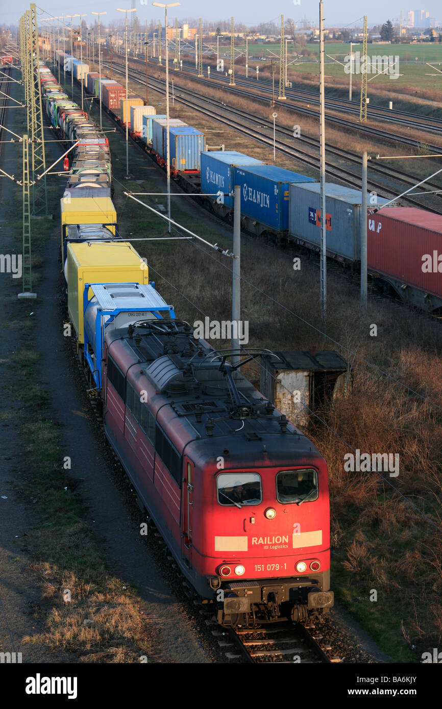 freight trains in the evening light Stock Photo