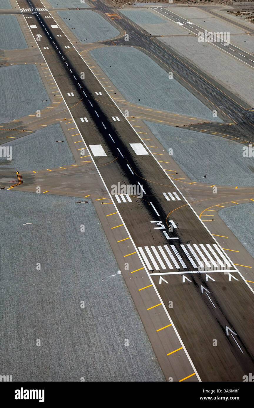 aerial view above Palm Springs International Airport PSP runway 31L Stock Photo