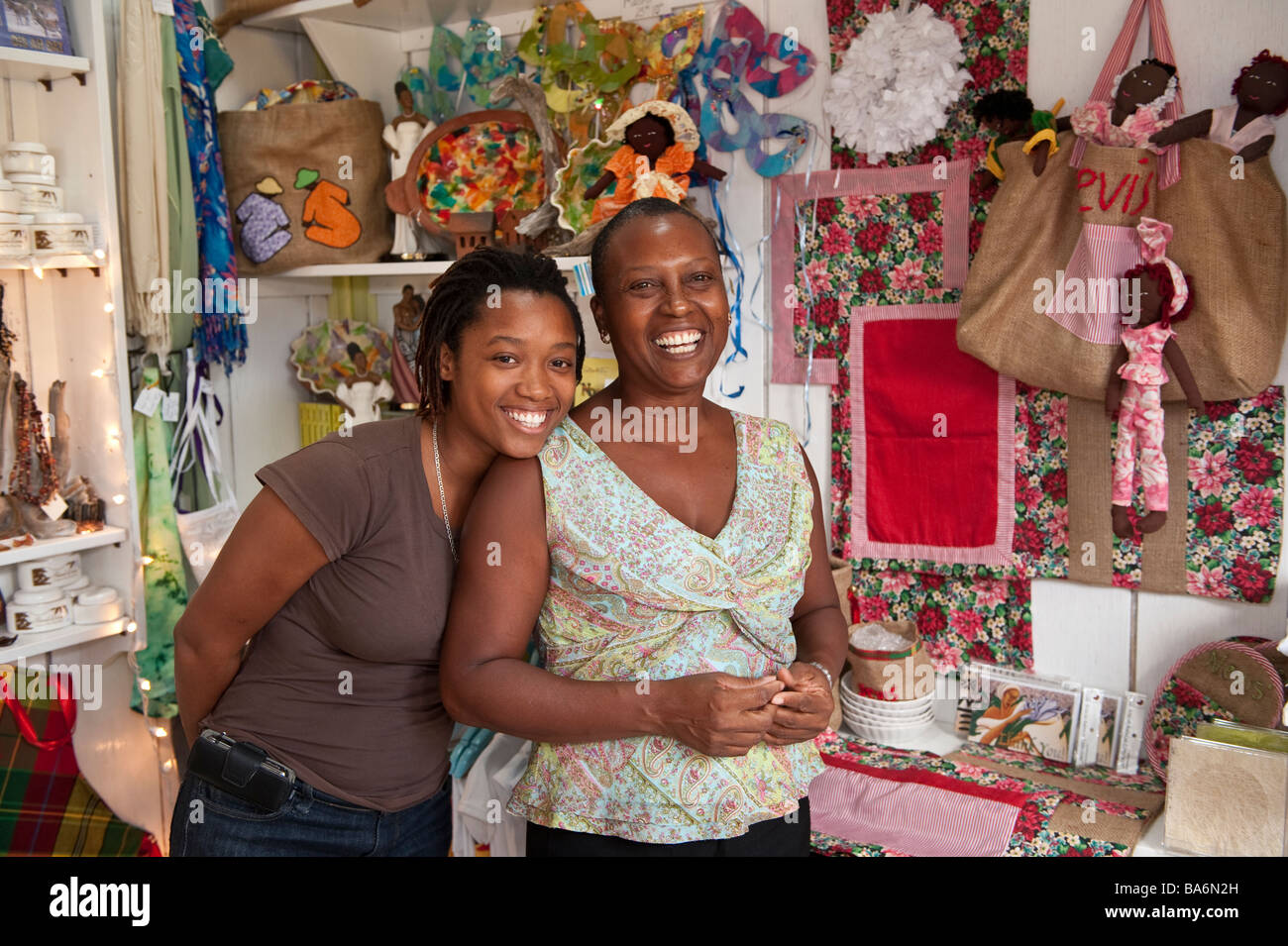 Nailah and her mother Deborah Tyrell who run Island Living, a shop in Charleston, Nevis Stock Photo