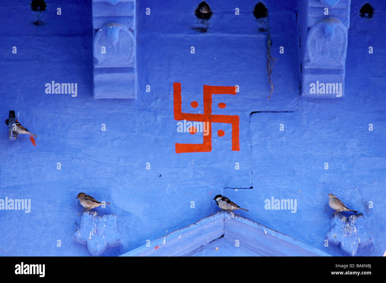 India, Rajasthan State, Jodhpur, the old blue town, Swastika Stock Photo