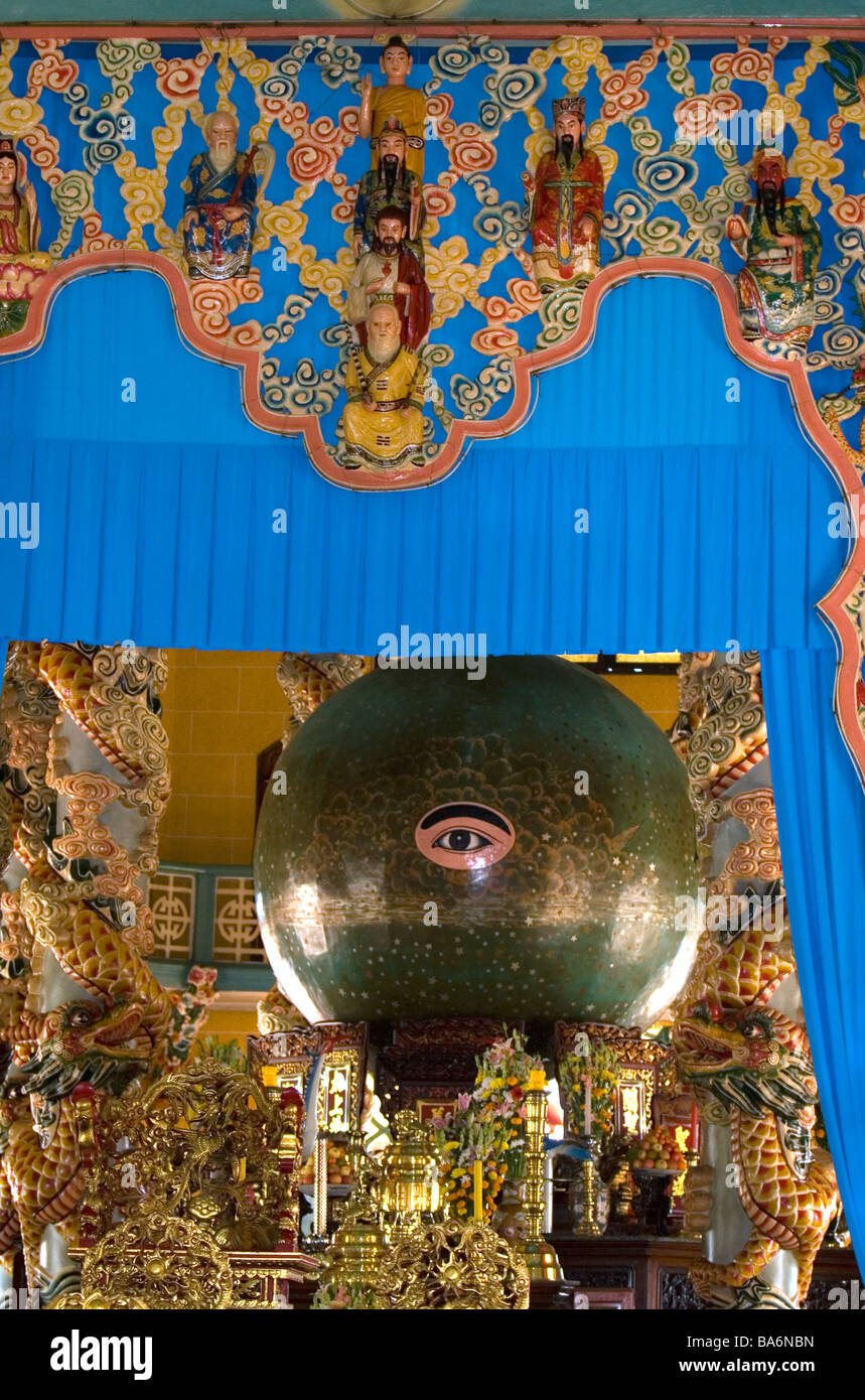 Sphere depicting the Divine Eye inside the Tay Ninh Holy See in Tay Ninh Vietnam Stock Photo