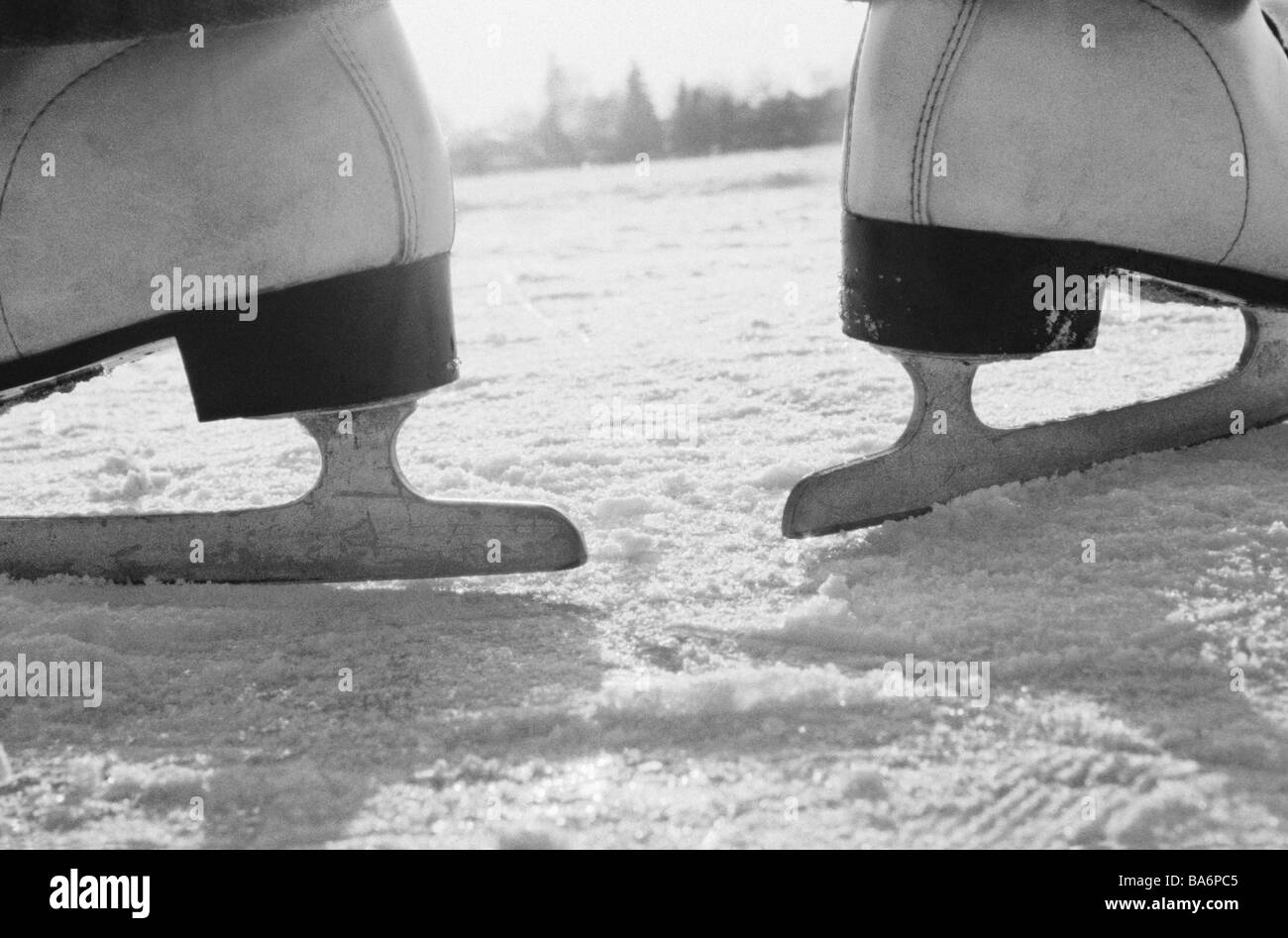 Ice-surface woman ice skates detail sea frozen over ice-skating-place ice-skating athletically activity hobby sport figure Stock Photo