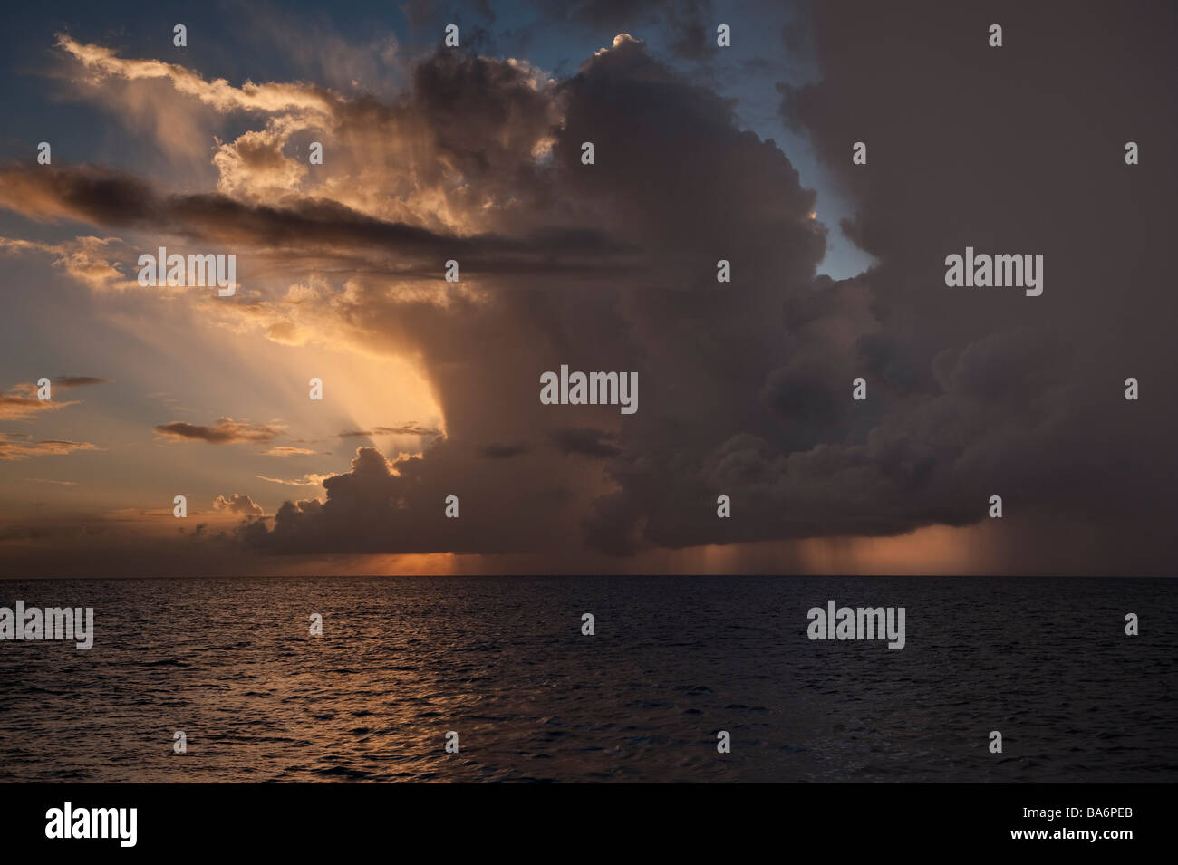Stormy sky at sunset over the Caribbean Sea Stock Photo