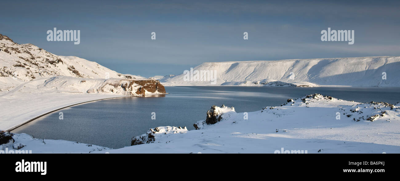 Snow in mountains at the lake Kleifarvatn Iceland Stock Photo