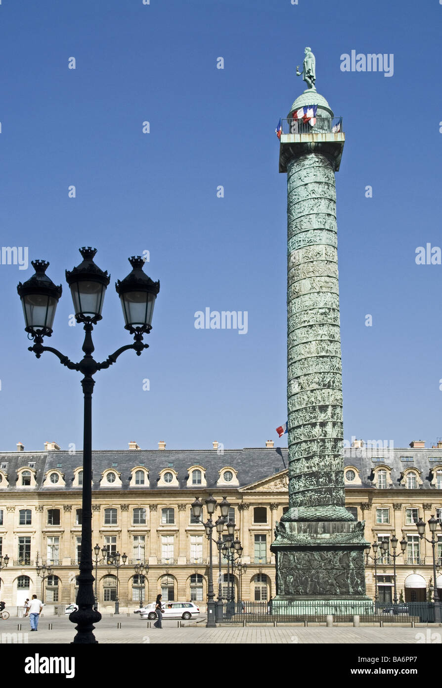 France Paris Place Vendome Colonne de la Grande army capital city center place column Siegessäule bronze-column relief statue Stock Photo