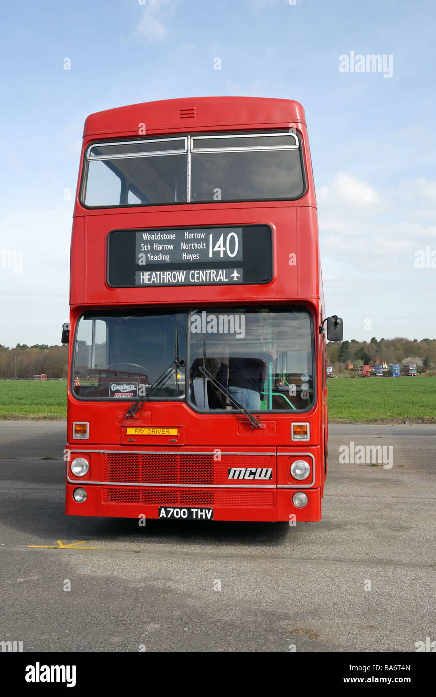 Front view of A700 THV MCW Metrobus at the Cobham Bus Museum Annual Spring Bus Coach gathering at Wisley Airfield Surrey 5th Apr Stock Photo