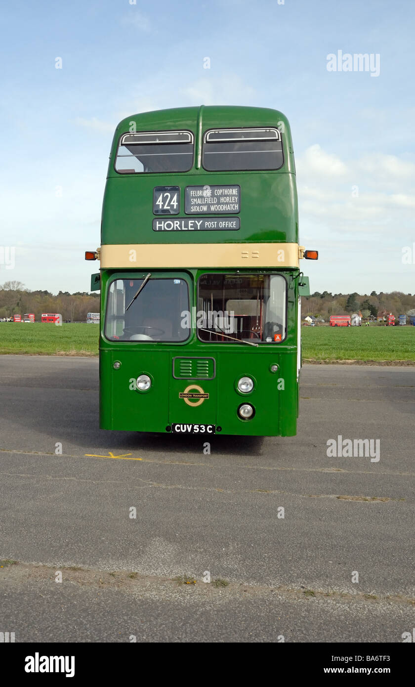 Front view of CUV 53C XF3 a 1965 Park Royal bodied Daimler Fleetline of London Transport at the Cobham Bus Museum Annual Spring Stock Photo