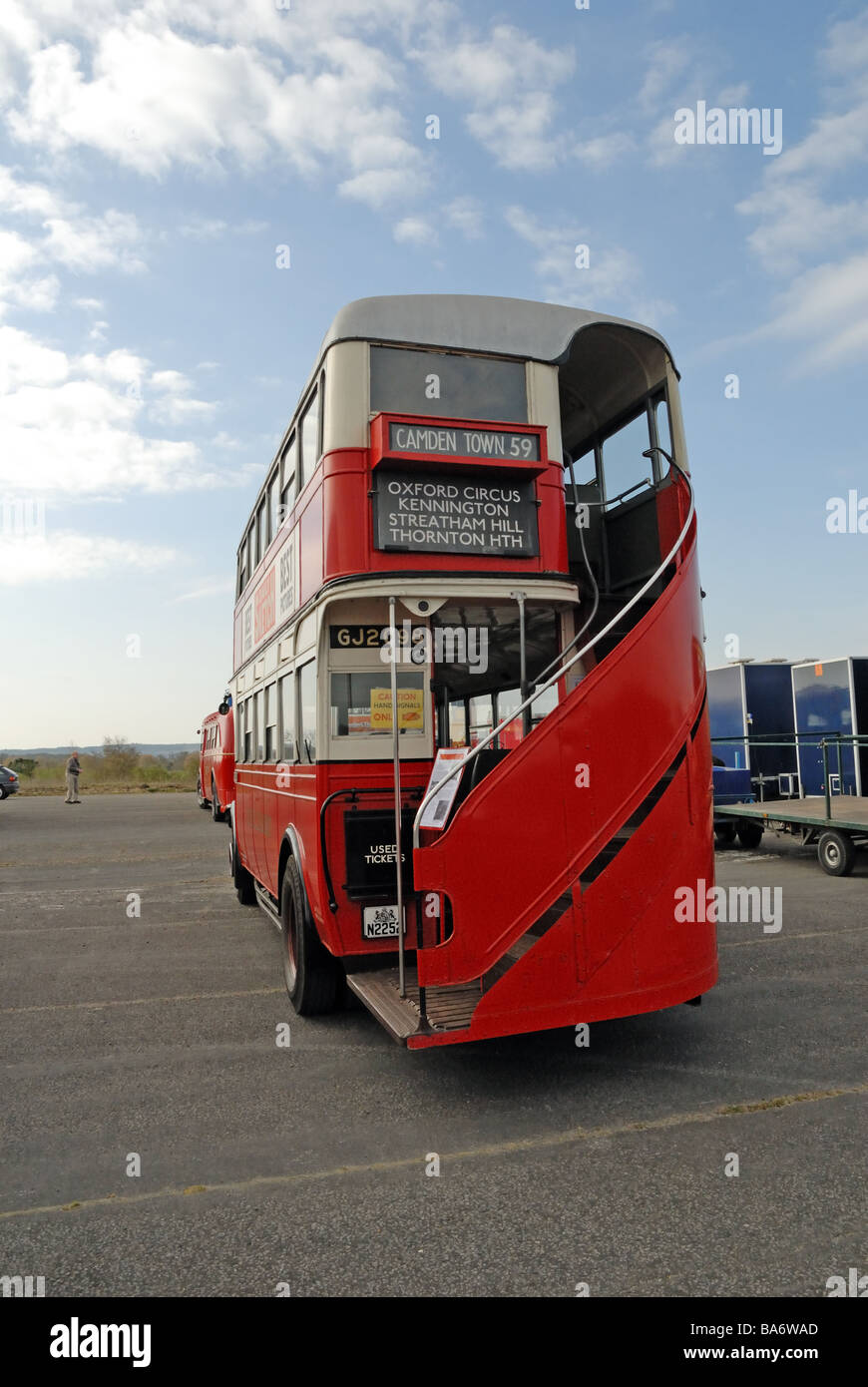 Rear View of GJ 2098 a ST922 1930 2ST7 AEC Regent Tilling H27 25RO bus with an open stair 52 seat body presented in 1930s LT Stock Photo