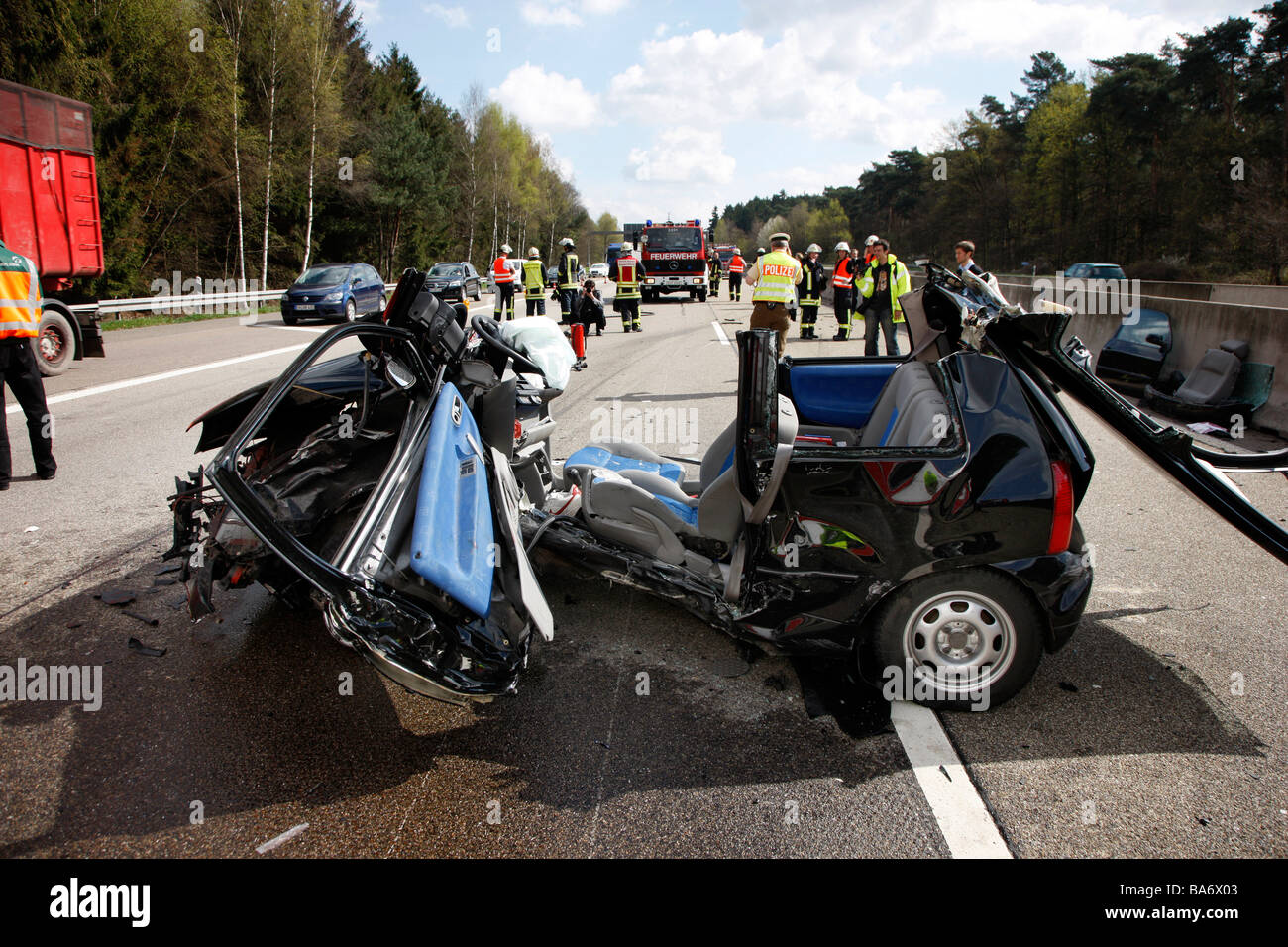 Heavy traffic accident on the A1 motorway in Leverkusen, Germany Stock Photo - Alamy