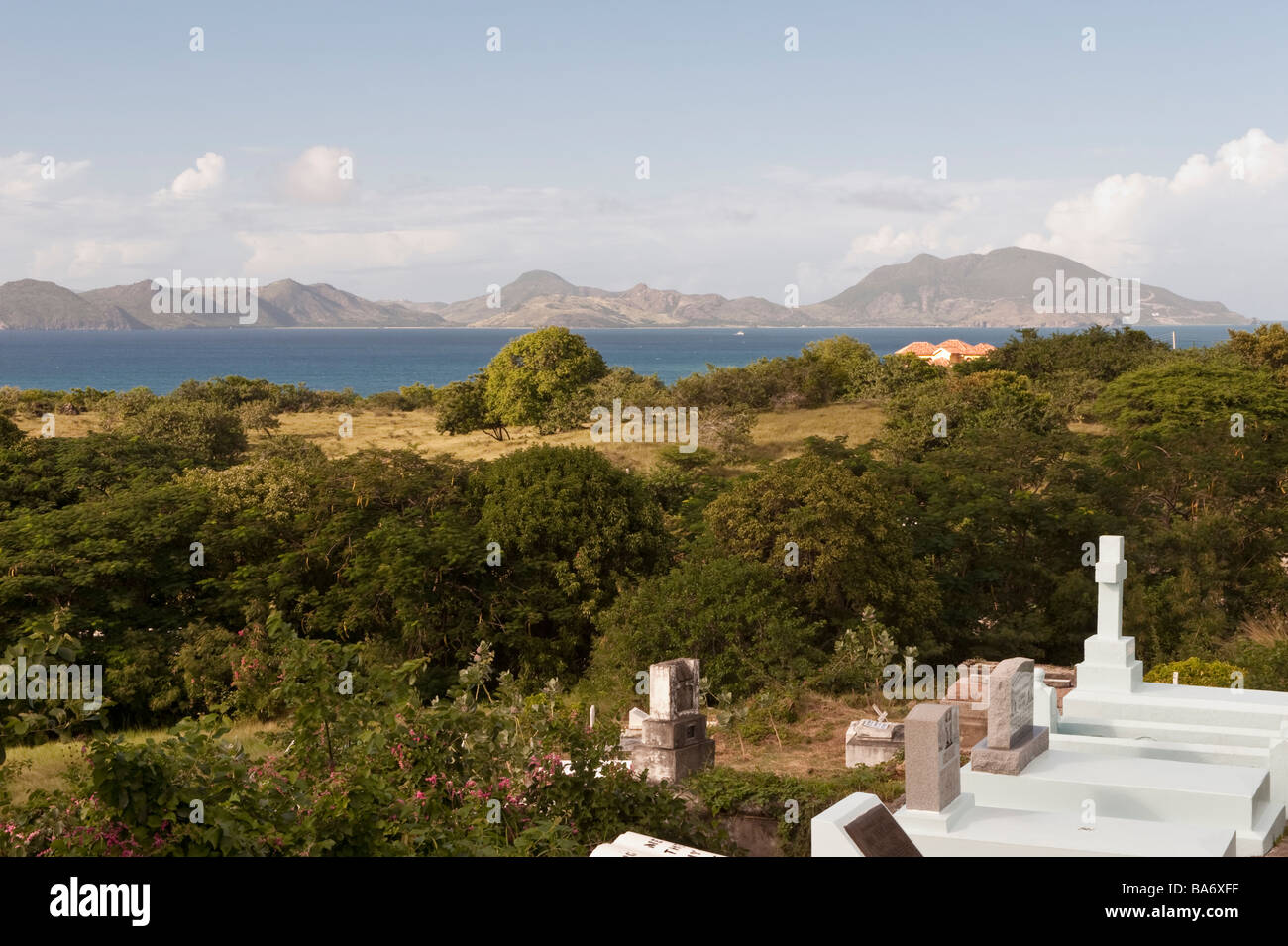 View of St Kitts from St Thomas the oldest Anglican Church in the Caribbean Stock Photo