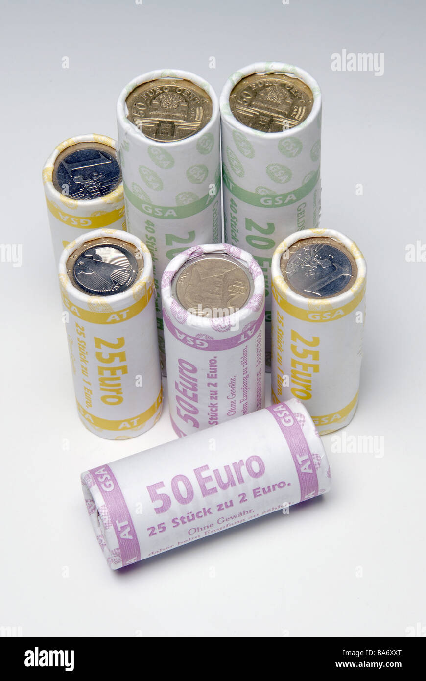 Euro-coins coin-roles money Euro coins rolled roles means of payment value  differently counted sorts finances economy change Stock Photo - Alamy