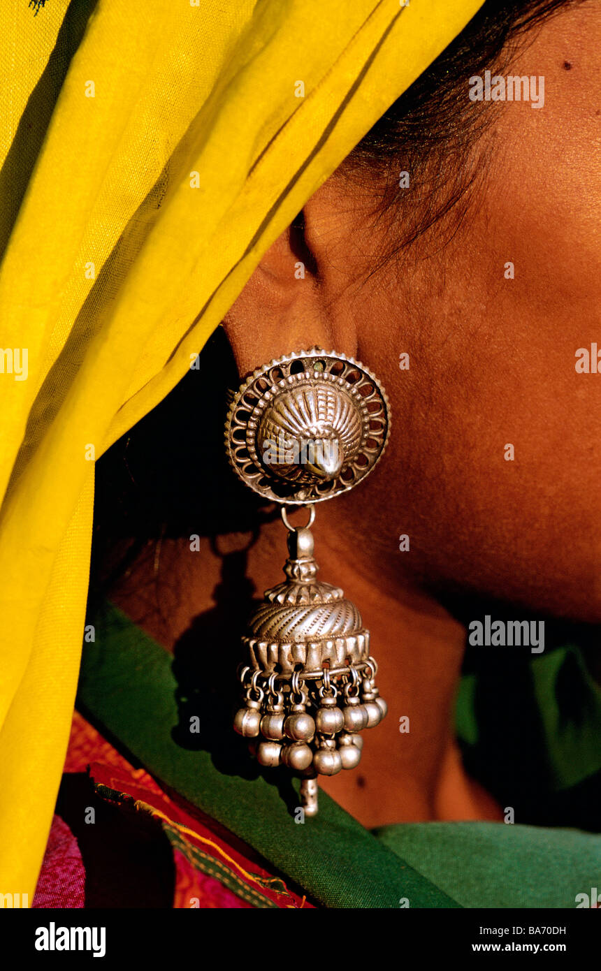 India, Rajasthan State, Ghanerao area, earring Stock Photo