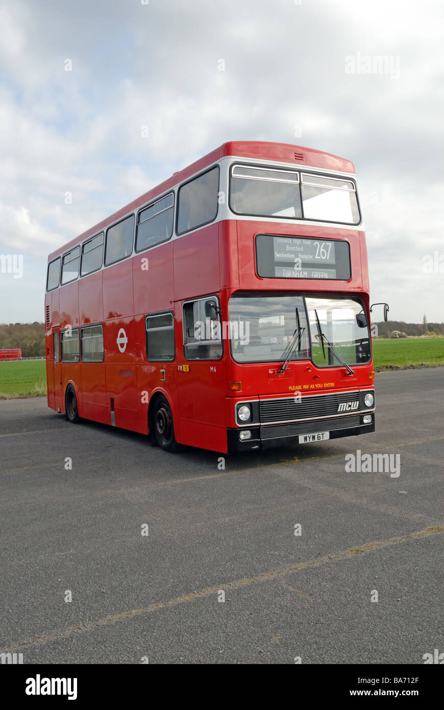 Three-quarter front view of WYW 6T 1979 M6 2M2 MCW Metrobus DR 101 MCW H43 28D the first production Metrobus for London at the Stock Photo