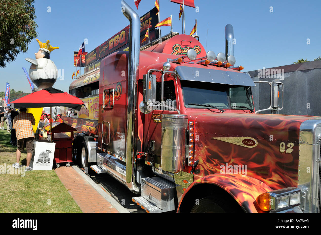 American style Big Rig serving as kitchen, grill and food stand Stock