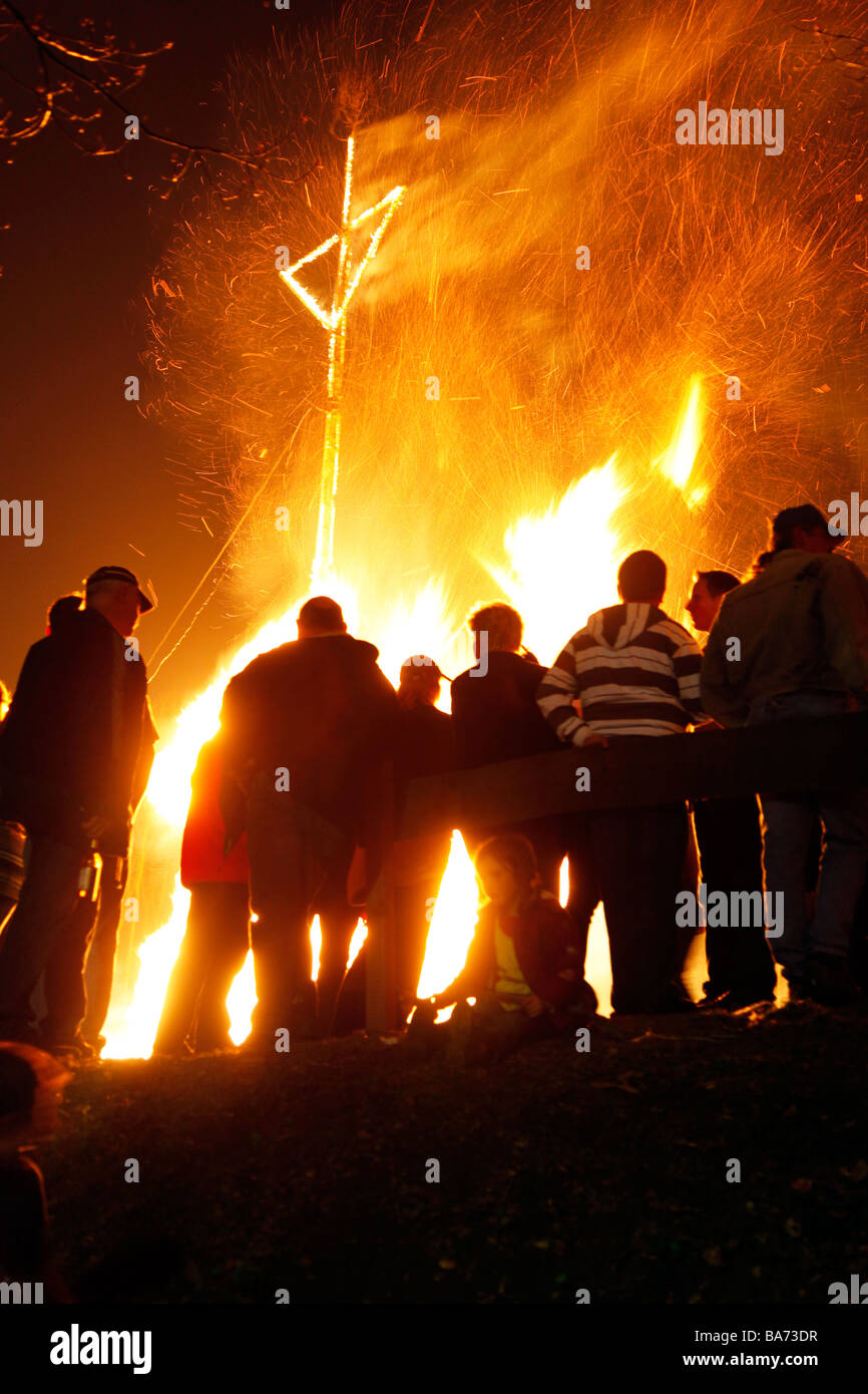 Traditional Easter fire on 7 hills around the city of Attendorn in the