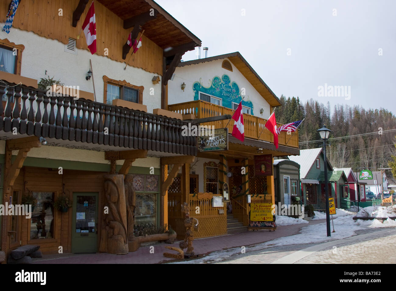 The Platzl Esplanade, the german-inspired downtown shopping district of Kimberly, British Columbia Stock Photo
