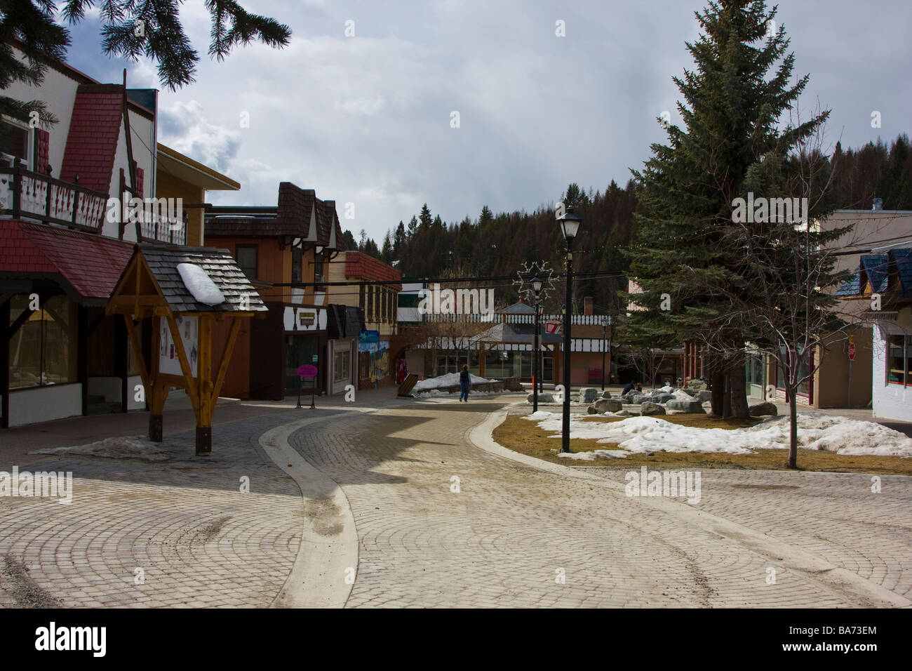 The Platzl Esplanade, the german-inspired downtown shopping district of Kimberly, British Columbia Stock Photo