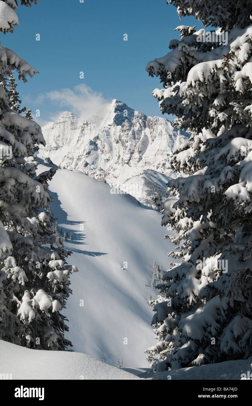 Pyramid Peak from top of Loge Peak, Aspen Highlands Ski Area, Aspen, Colorado. Stock Photo