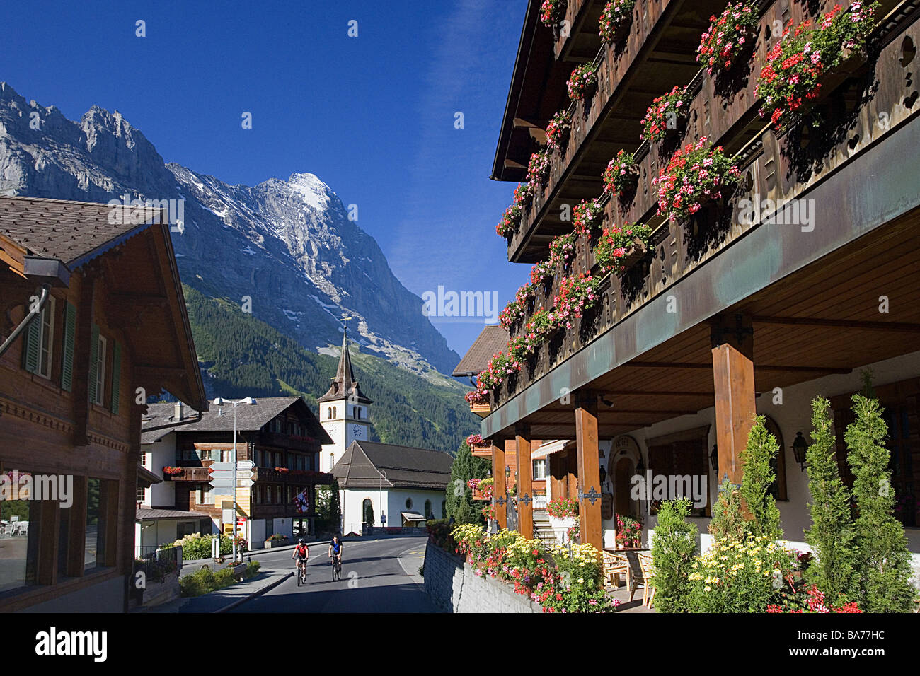 Switzerland Berner waiter-country Grindelwald Eiger 3974 m Europe west-Alps  Berner Alps houses residences hotel glacier-garden Stock Photo - Alamy