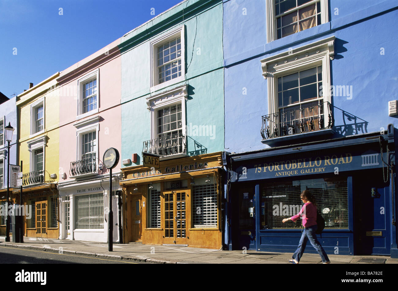 Great Britain England models row of houses pedestrian no release Europe colorfully London Portobello Road city capital district Stock Photo