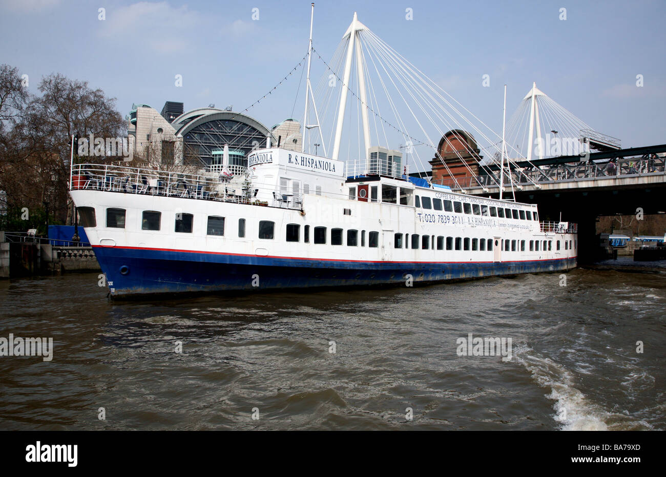 R S Hispaniola bar & restaurant ship on River Thames, London Stock Photo